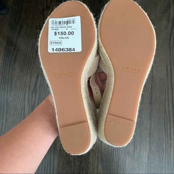 Ralph Lauren - NWOT tan peep toe wedges and ankle strap - Picture 5 of 5